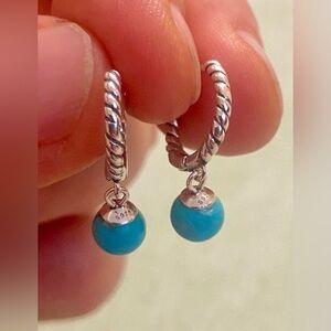 925 Silver Hoop Earrings with Turquoise Beads